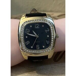 Adrienne Vittadini Womens Rhinestone Calf Hair Cheetah Print Leather Wrist Watch